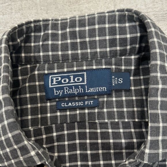 Polo Ralph Lauren Dress Shirt Button-Down Gray White Plaid Classic Fit Men’s Sma - Picture 2 of 5